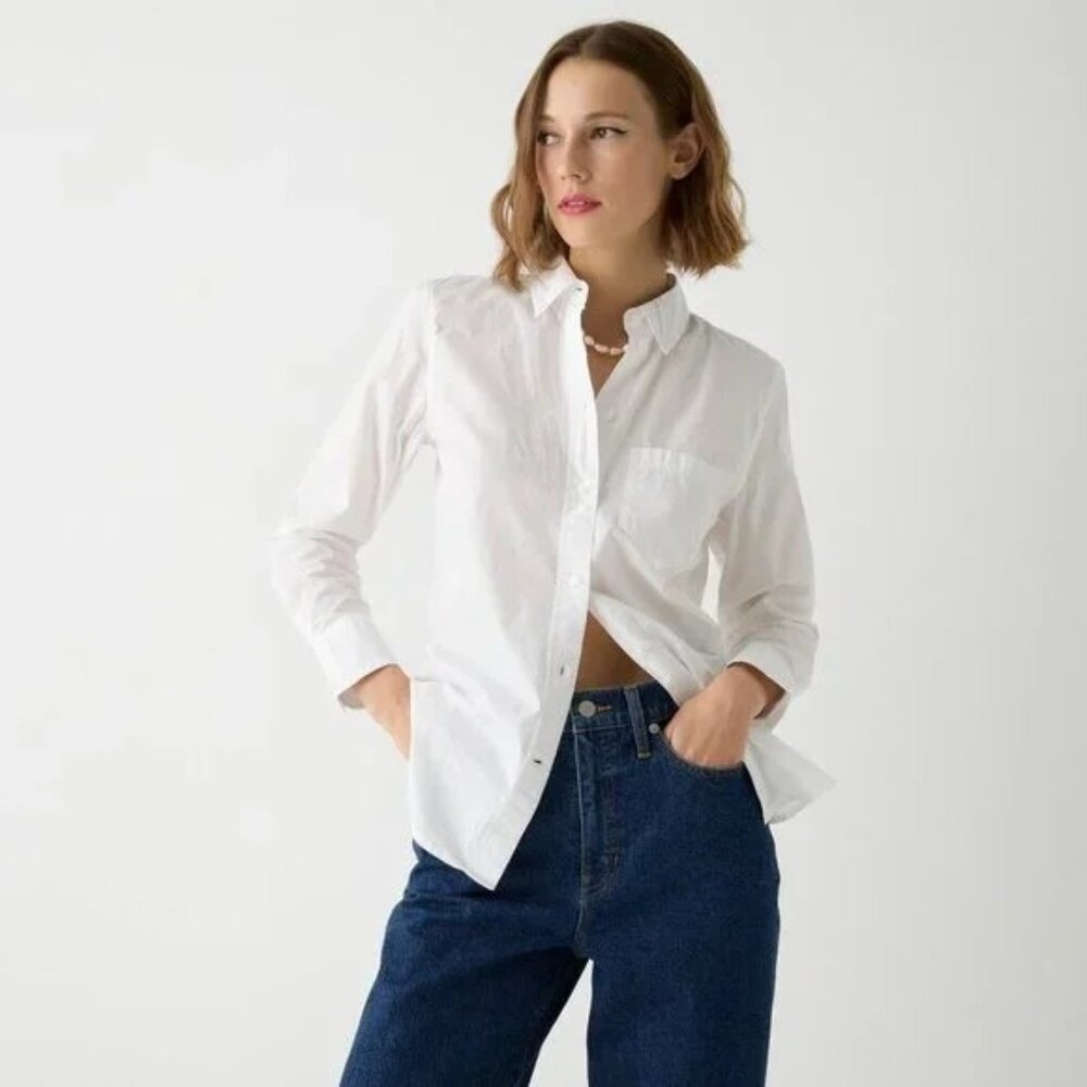 NWT J. Crew Womens Petite Size 4 4P Classic Fit Washed Cotton Poplin Shirt NEW